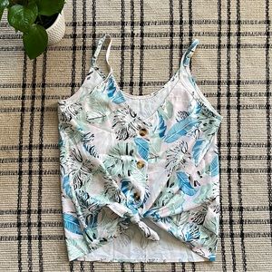 Boho floral v neck spaghetti straps adjustable tank top